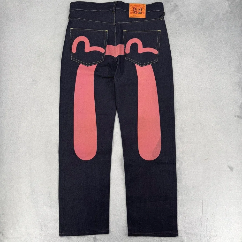 Evisu Osaka Japanese Jeans Mens 34 Raw Denim Pink Seagull Logo Made in Japan